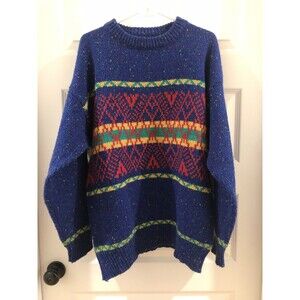 Vintage Collectif Unisex Wool Blend Sweater Blue Multicolored Size XL